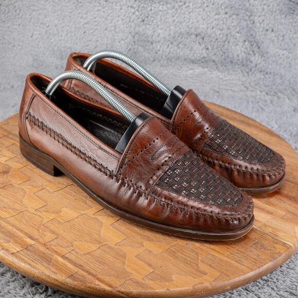 Principe Brown Hand Crafted Woven Vamp Penny Loafers 10 M Made in Spain - Picture 1 of 10